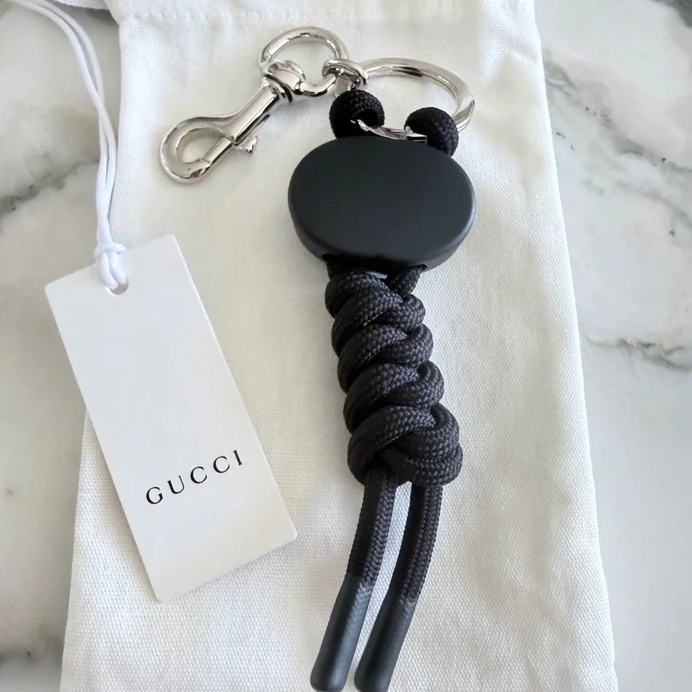 Gucci Black Interlocking G‎ Knotted Cord Keychain Swivel Hook 834480